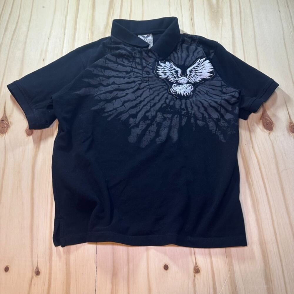 Vintage Y2K Avirex Men’s XL Polo Shirt Black Grunge Hip-Hop Embroidered